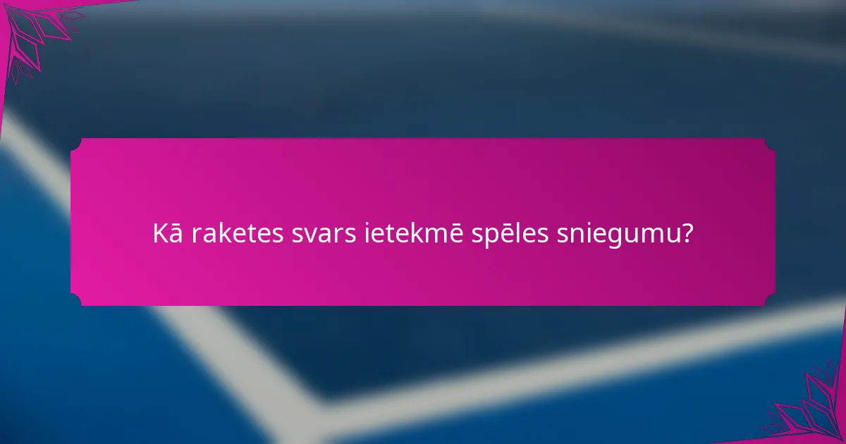 Kā raketes svars ietekmē spēles sniegumu?