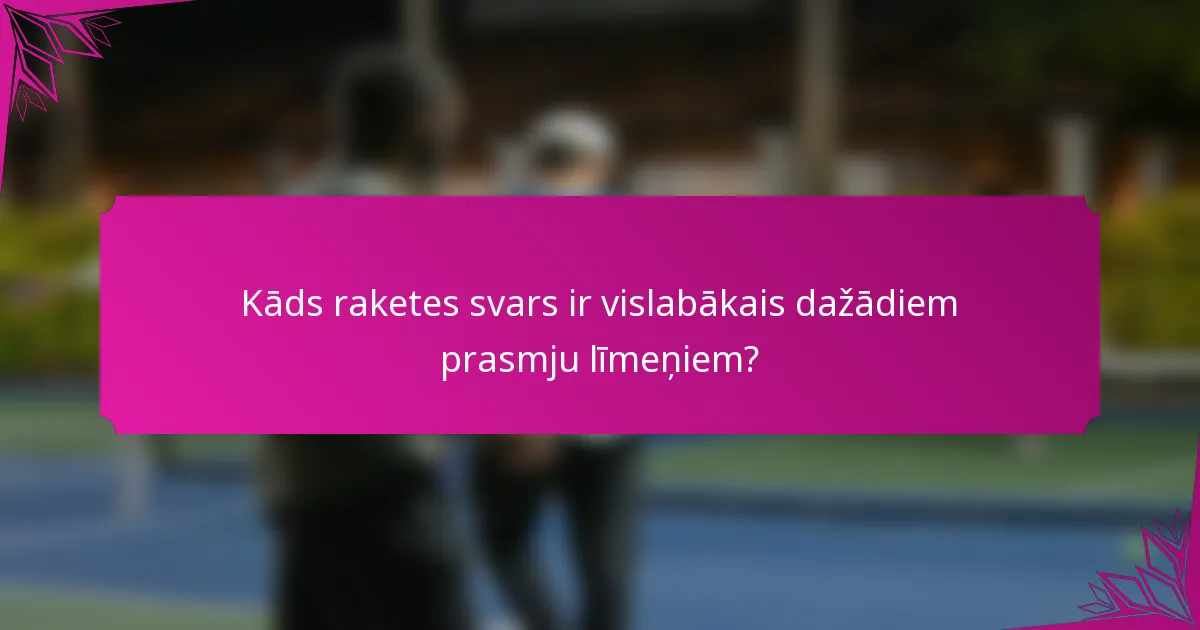Kāds raketes svars ir vislabākais dažādiem prasmju līmeņiem?