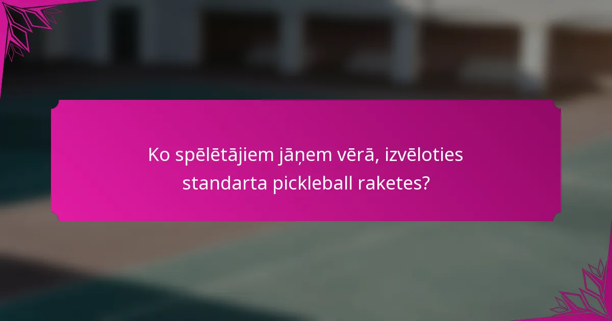 Ko spēlētājiem jāņem vērā, izvēloties standarta pickleball raketes?