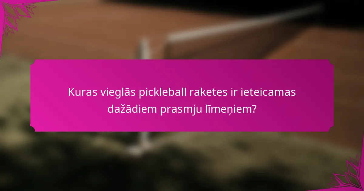 Kuras vieglās pickleball raketes ir ieteicamas dažādiem prasmju līmeņiem?